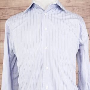 Egara Shirt Mens Large Light Blue Stripe Non Iron Dress Button Front French Cuff
